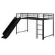 preview thumbnail 49 of 70, Metal Bunk Bed with Slide and Door, Twin Over Twin/Full Over Full Low Bunk Bedframe with Fence Guardrails and Ladder for 2 Kids