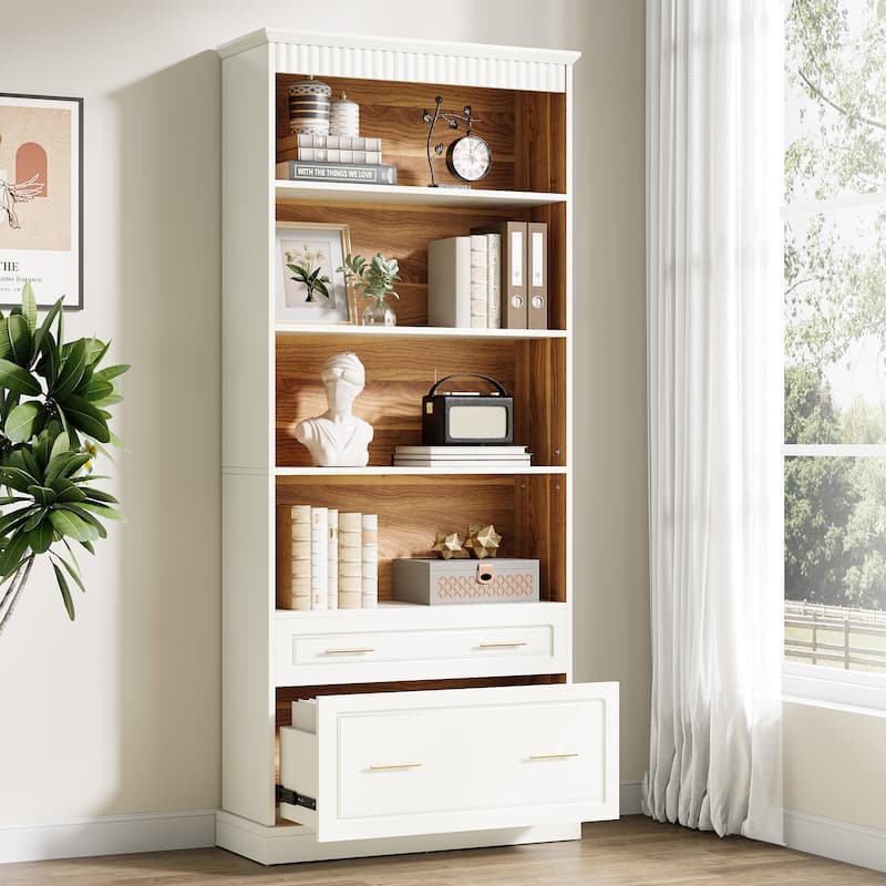 72" Tall Modern Bookcase Book Shelf for Living Room - White