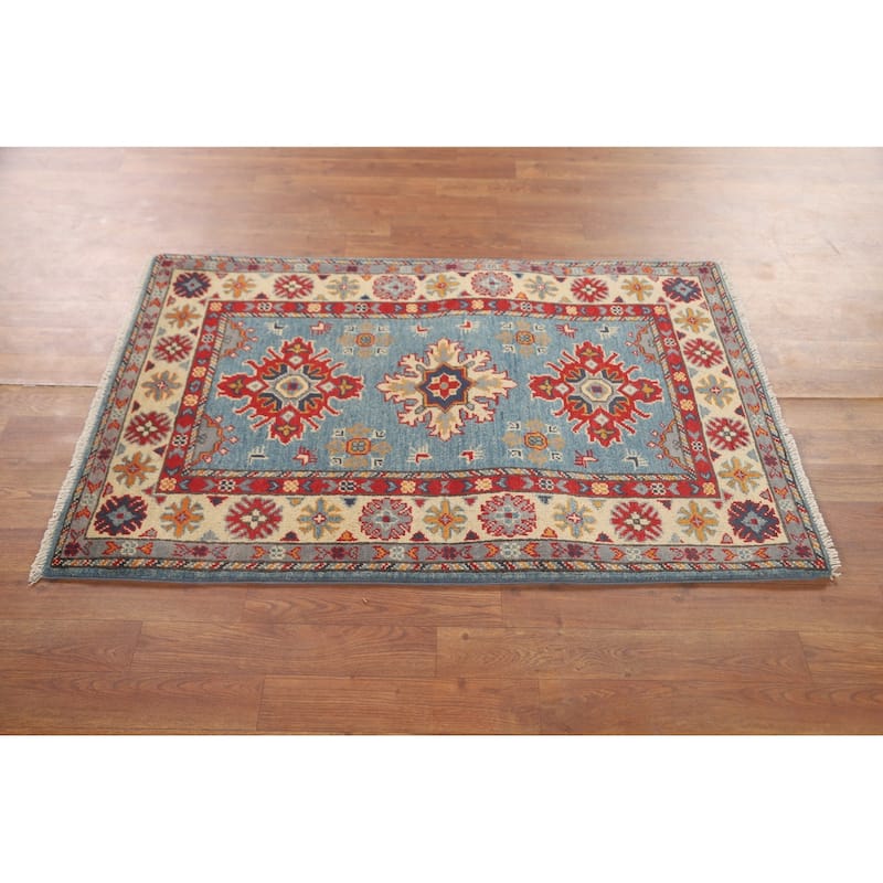Light Blue Kazak Accent Rug Wool Carpet - 2'9" x 4'2"