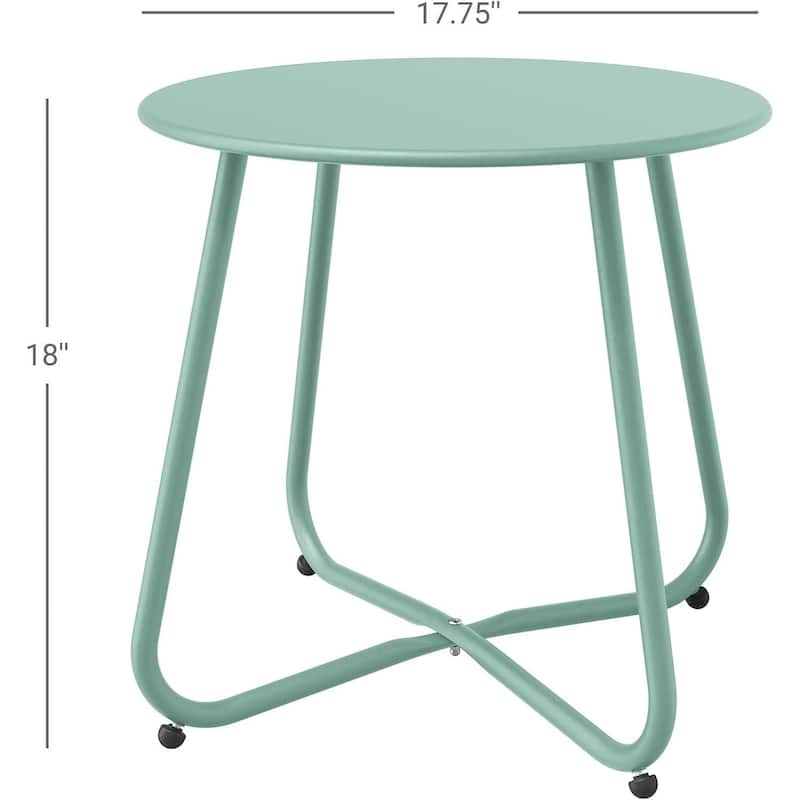 E-Coated Steel Side Table, Weather- Resistant Outdoor 18” Round End Table Accent Table for Bistro Balcony Apartment