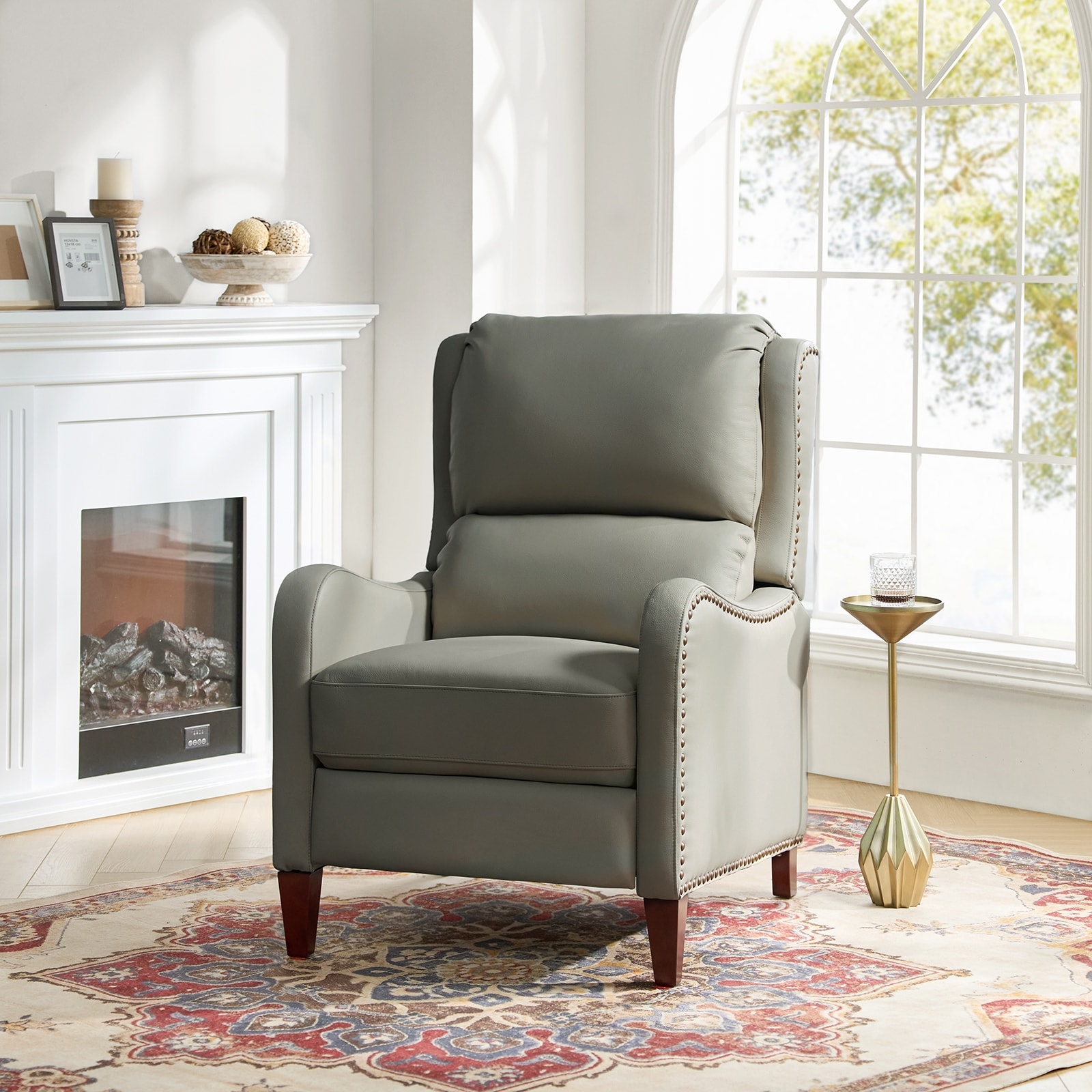 Brigida Cigar Genuine Leather Manual Recliner with Nailhead Trim by HULALA HOME Bed Bath Beyond 32620810