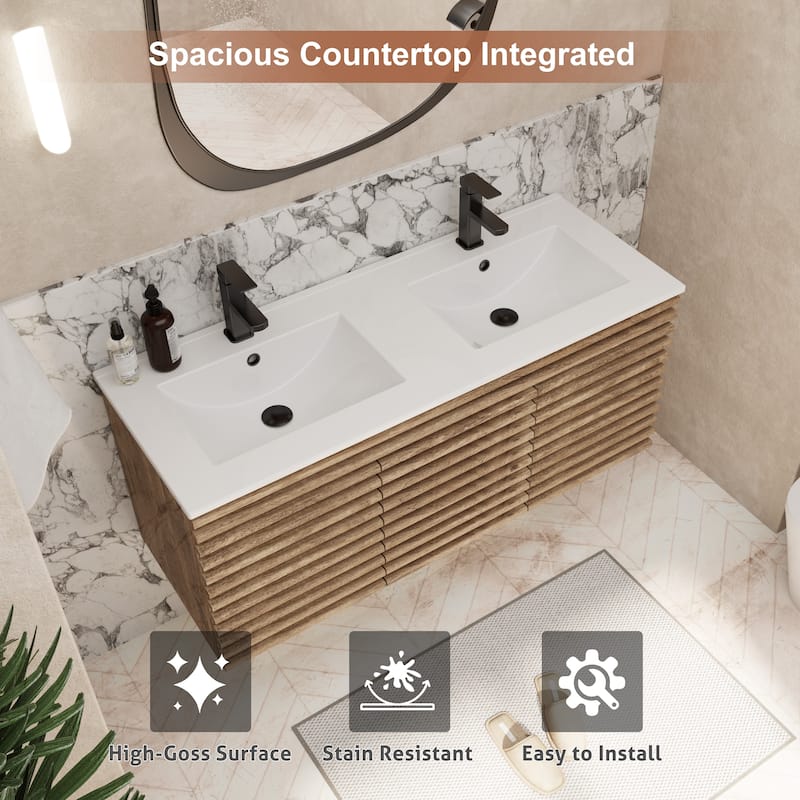 Bathroom Vanity with Drop-In Ceramic Sink Wall-Mounted Storage Cabinet