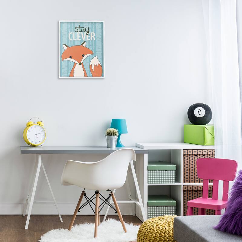 Stupell Stay Clever with Fox Framed Giclee Art Design By Kim Allen
