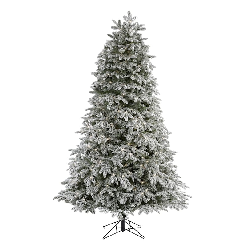 7Ft Flocked Christmas Tree with Warm White Lights - Farmhouse Mountain Fir Holiday Decor - Green - 84