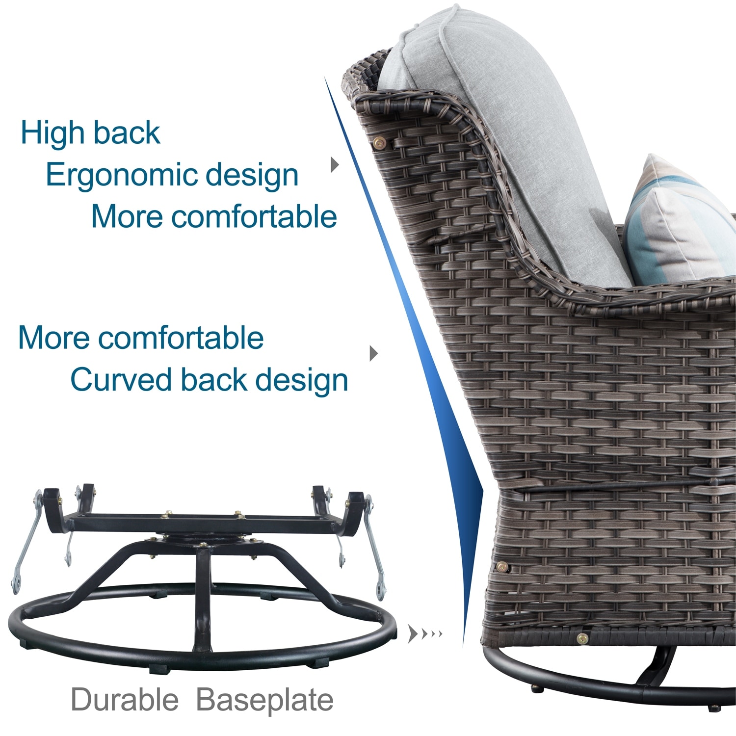 OVIOS 3-piece Patio Wicker Swivel Chair Set-image