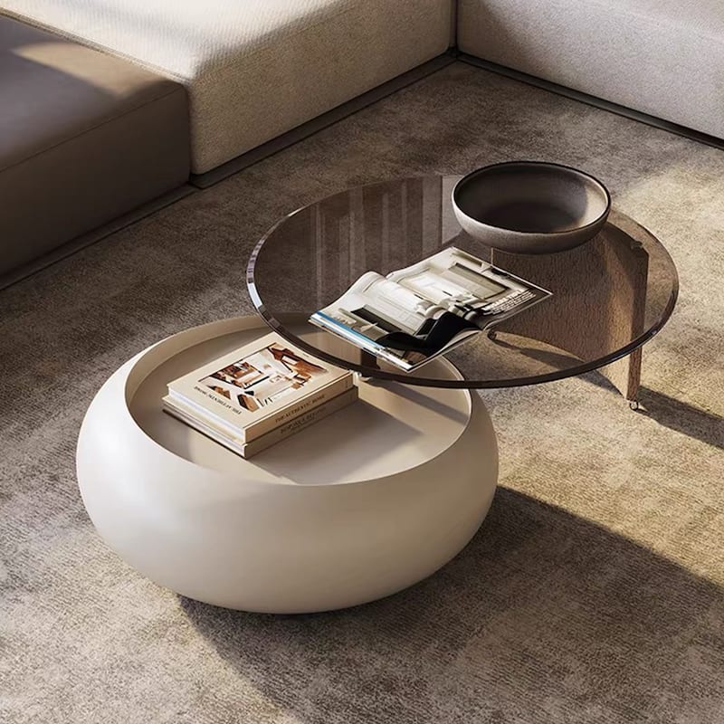 50.39" Modern Swivel Coffee Table with Tempered Glass Top