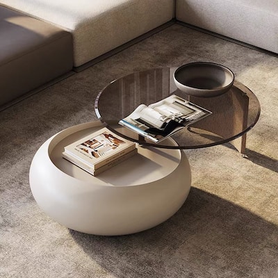 50.39" Modern Swivel Coffee Table with Tempered Glass Top