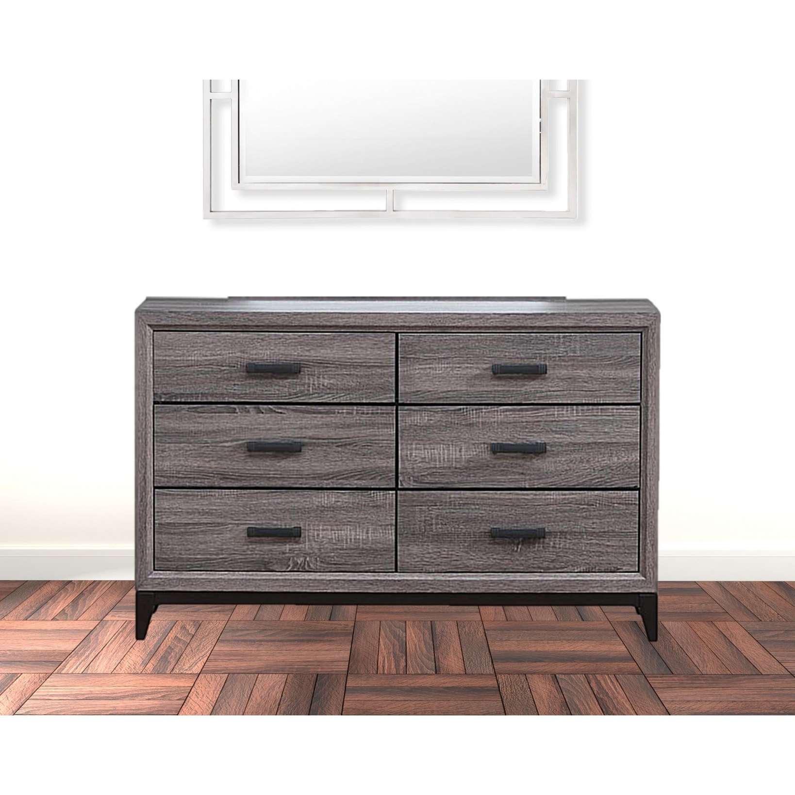 HomeRoots 58" Gray Solid and Manufactured Wood Six Drawer Double Dresser