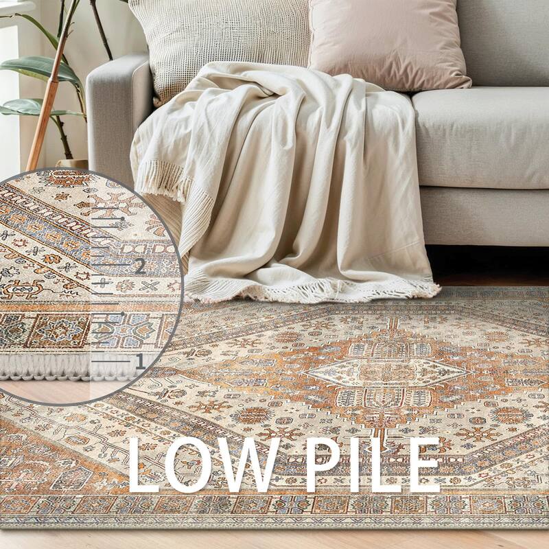 Mcow Everyday Comfort Neutral Low Pile Washable Non-Slip Area Rug