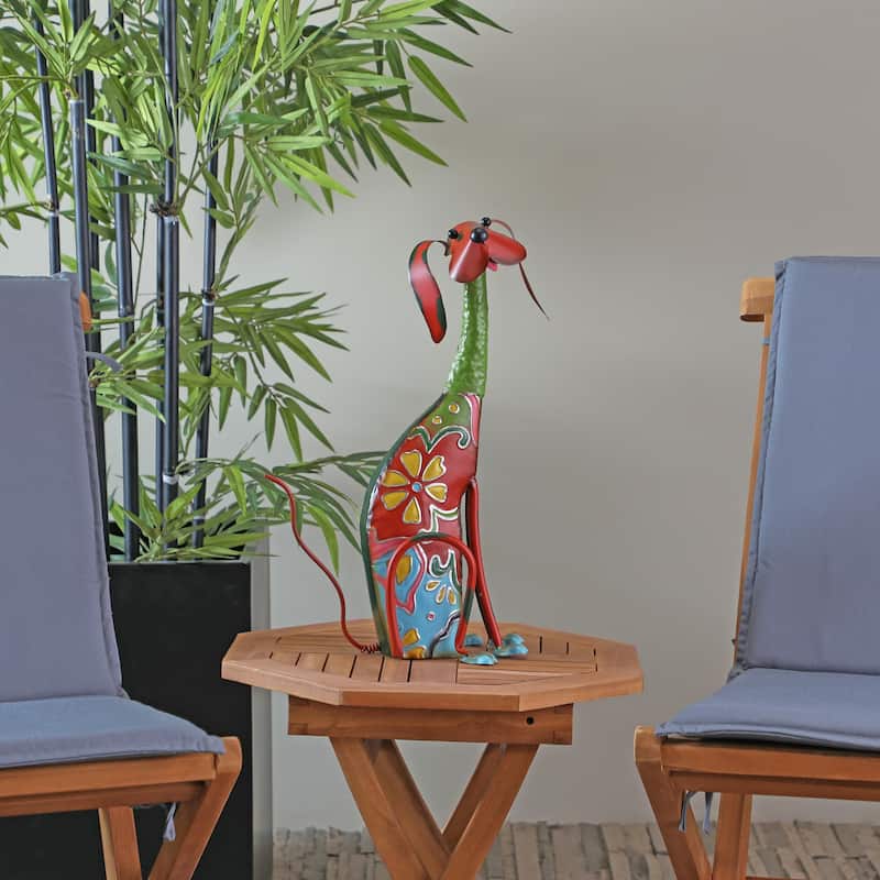 Metal Dog Indoor Outdoor Decorative Garden Sculpture with Floral Pattern - Multi Colored - Roche River Decor