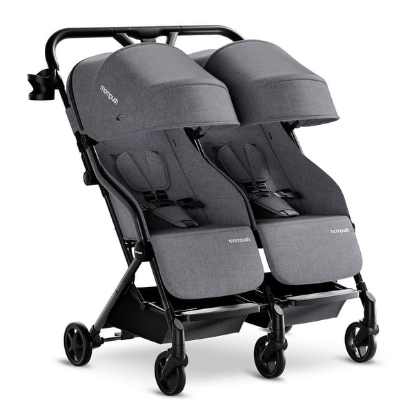 slide 2 of 28, Mompush Lithe Double Stroller, Lightweight Side by Side Stroller for Newborn and Toddler, Easy Fold, Spacious Seats with Recline Grey