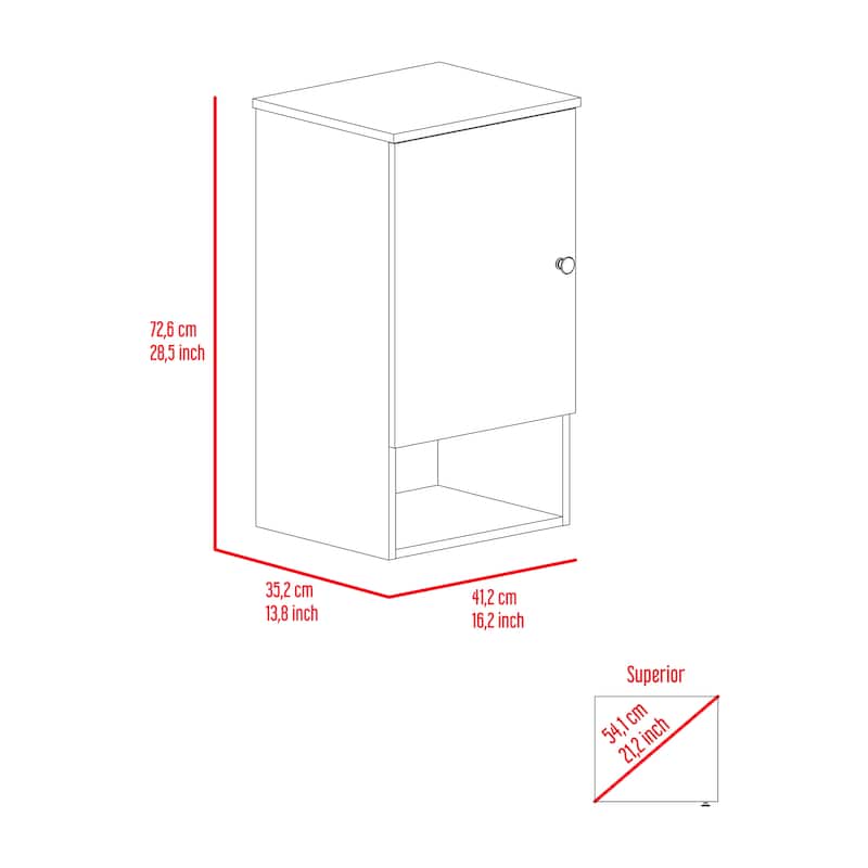 Medicine Cabinet with One Door, One Open Shelf, and Two Internal Shelves, Soft-Close Hinges, Engineered Wood