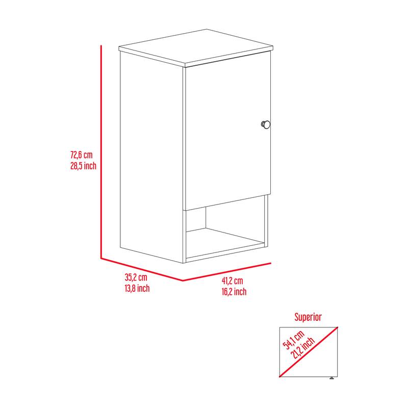 Single Door Medicine Cabinet with One Open Shelf and Two Interior Shelves, Light Oak/White, 28" High - 16.2X13.8 in