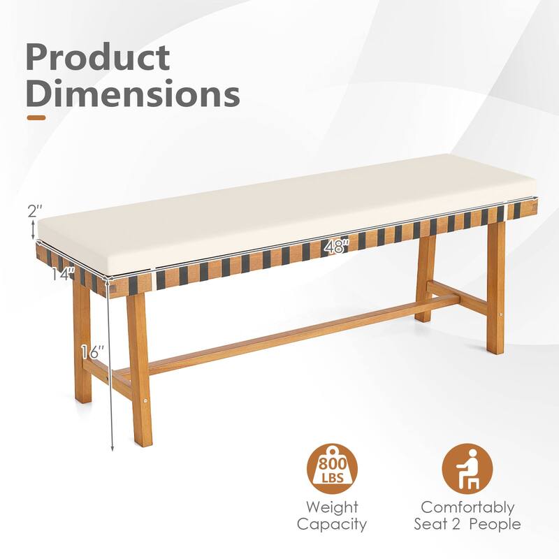 Gymax 2PCS 48'' Long Acacia Wood Outdoor Bench w/Thick Padded Seat