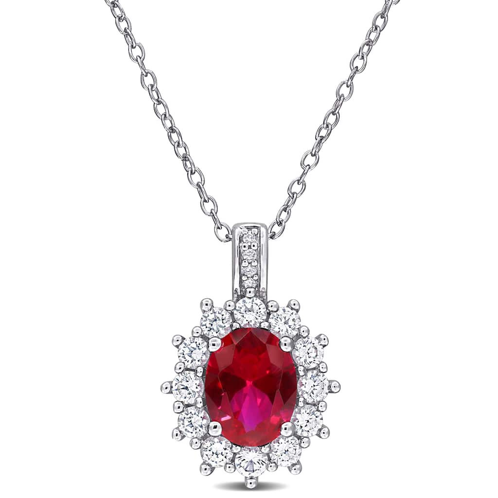 Miadora 4ct TGW Created Ruby White Sapphire Diamond Accent Necklace Sterling Silver