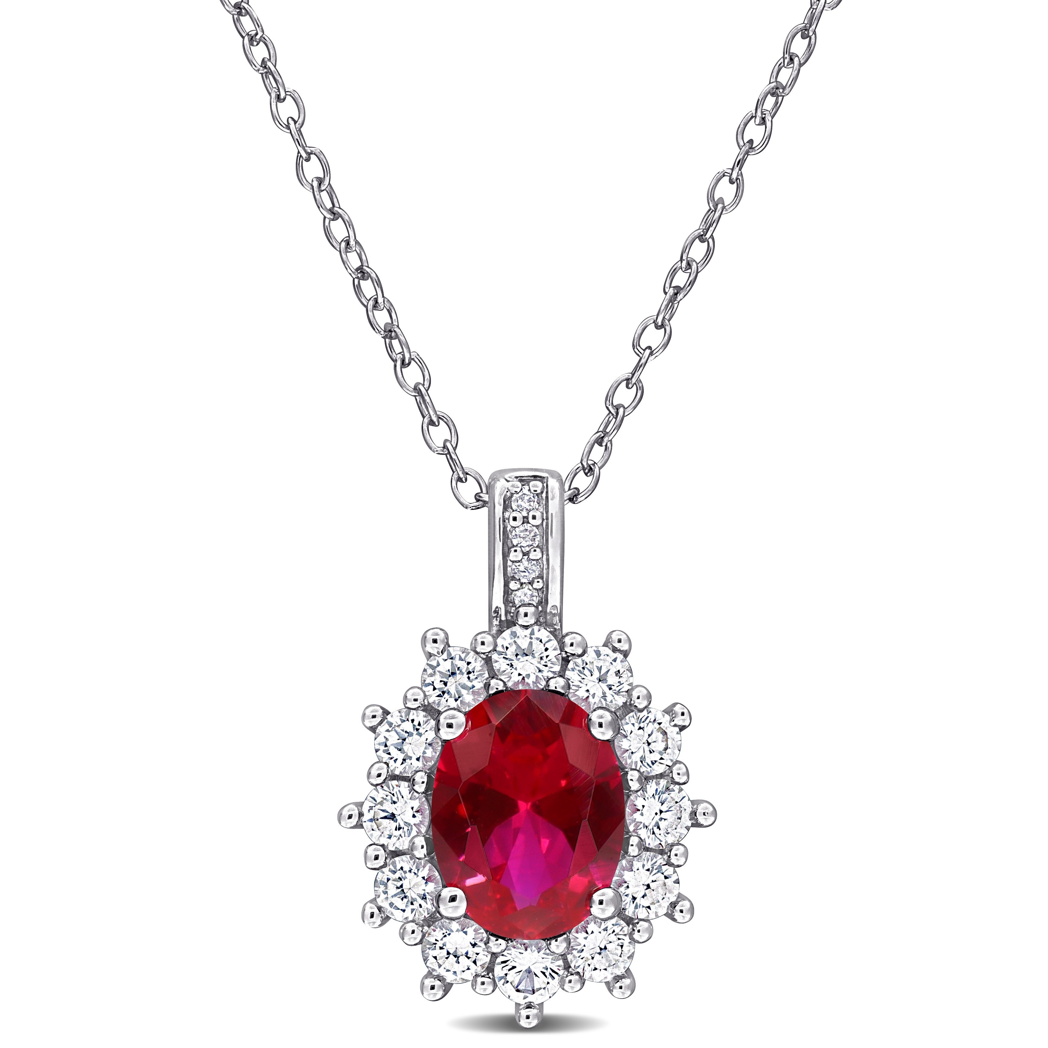 Miadora 4ct TGW Created Ruby White Sapphire Diamond Accent Necklace Sterling Silver