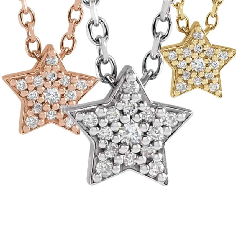 Dainty Diamond Star Pendant in White, Yellow, or Rose Gold Necklace