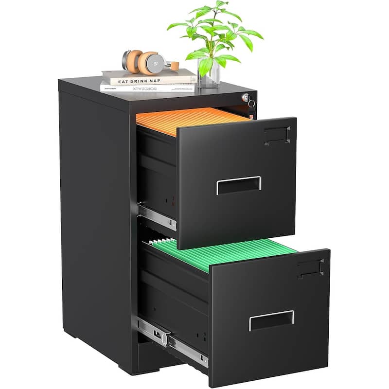 2/4 Drawer Vertical File Cabinet with Lock for Home Office, 18" D Filing Cabinet for Hanging Letter/F4/A4/Legal Size Folders - 2 Drawer/Black