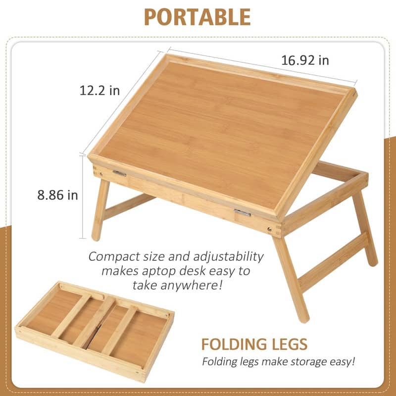 Bed Tray Table Breakfast Food Tray - 19.68"D x 12.2"W x 6.69"H