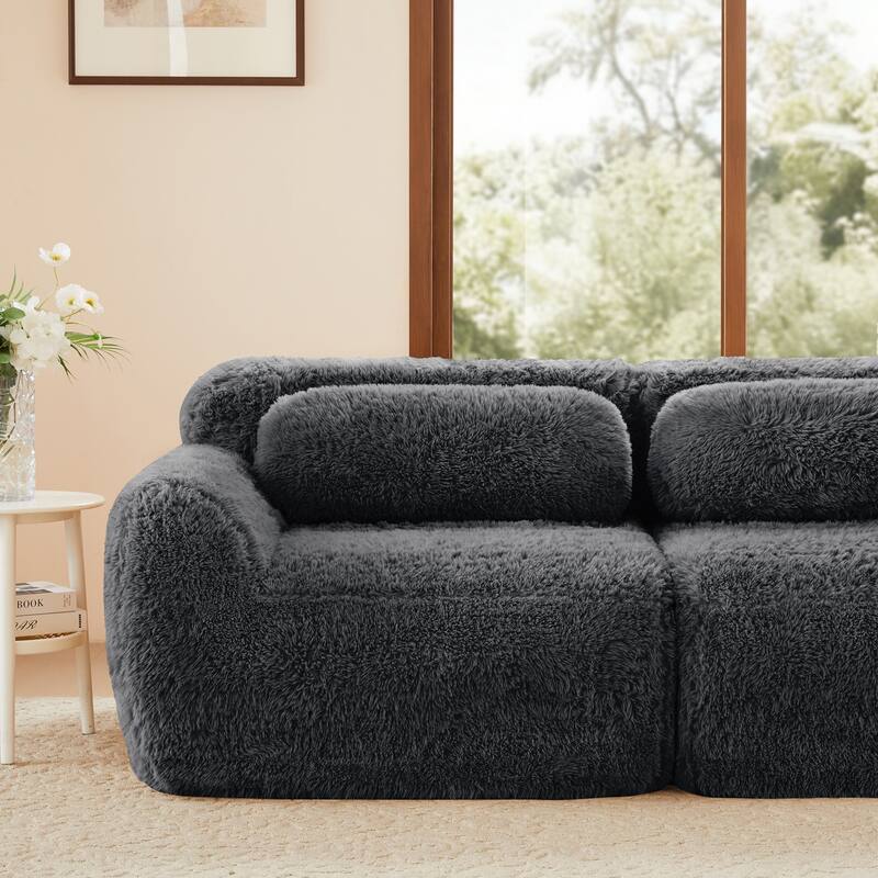 Modular Sectional Sofa, Plush Fabric Boneless Couch with Throw Pillows, 2/3/4-Seater Options, No Assembly