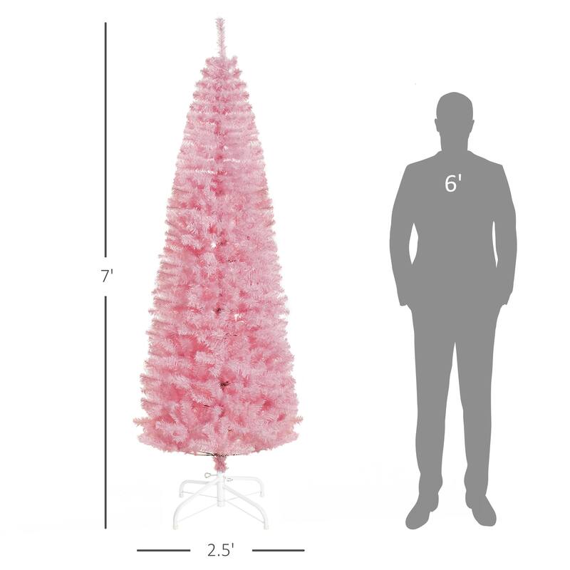 7ft Tall Unlit Pink Pencil Christmas Tree, Compact Slim Douglas Fir with 818 Tips & Easy Assembly