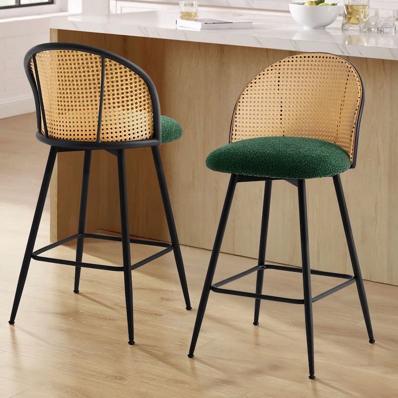 26-Inch Swivel Counter Height Bar Stools with Rattan Back - 36"H x 18.5"W x 19.7"D