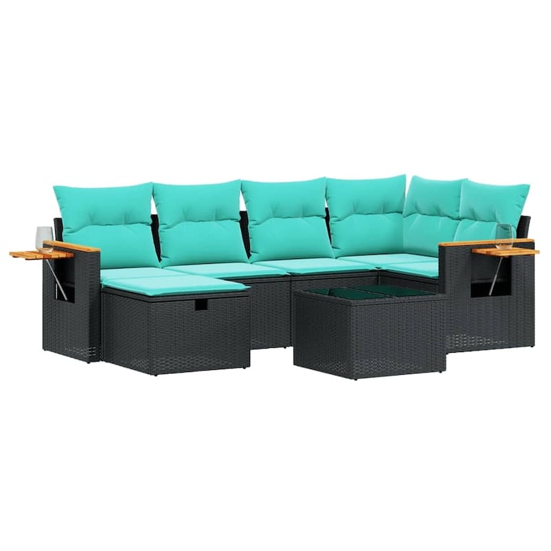 vidaXL Patio Sofa Set with Cushions Outdoor Conversation Furniture Poly Rattan