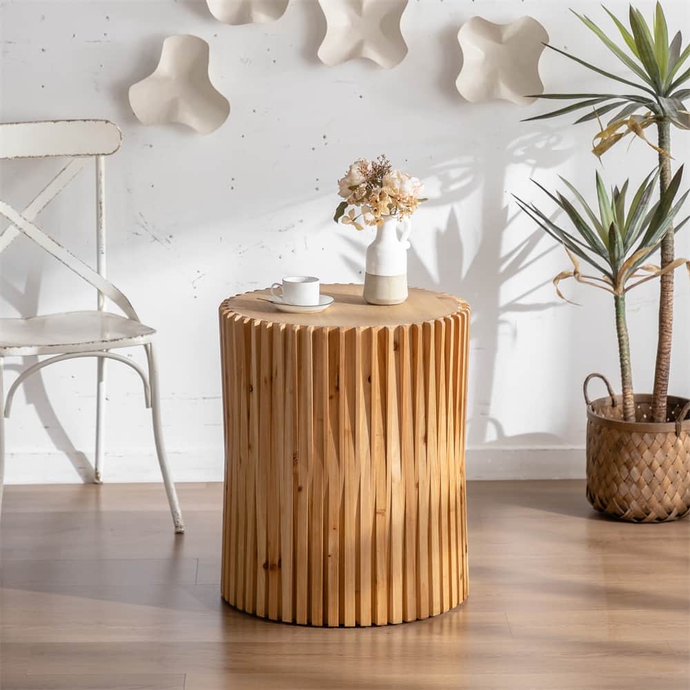 Retro Fashion Style Cylindrical Coffee Table w/ Texture Relief Design