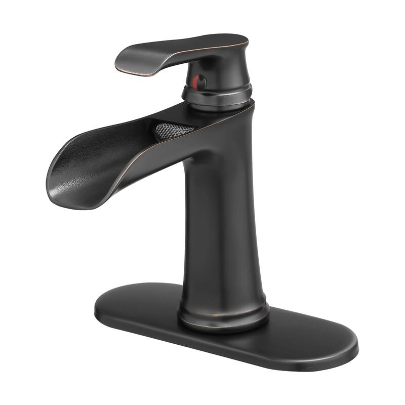 Modern Single Handle Single Hole Bathroom Sink Faucet with Pop Up Drain and Supply Line, Waterfall Spout Design