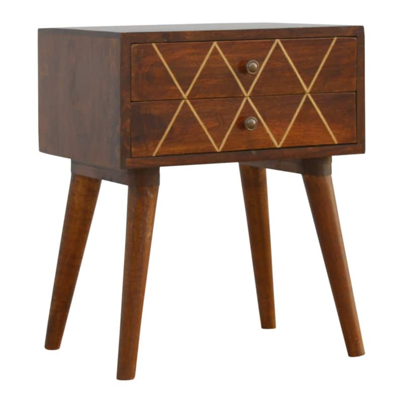 Artisan Furniture Solid Wood Geo Brass Inlay Nightstand