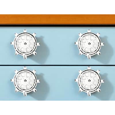HomeRoots Set of Six Rustic White Iron Captains Wheel Drawer Pull Knobs - 1.50 in. x 1.75 in. x 1.50 in.