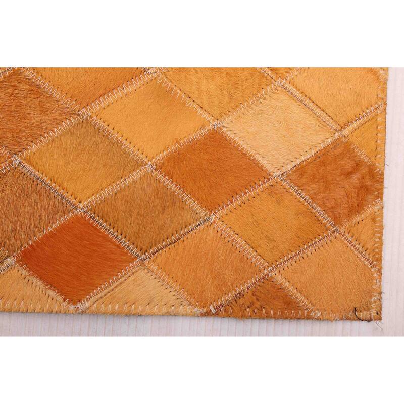 ECARPETGALLERY Handmade Cowhide Patchwork Orange Leather Rug - 4'0 x 6'0
