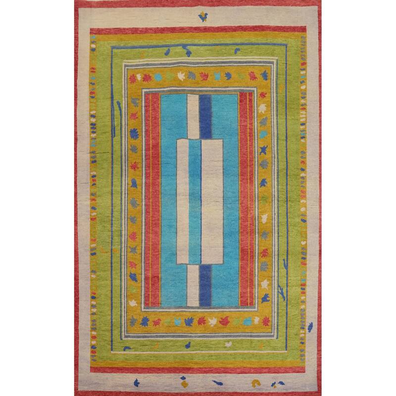 Vegetable Dye Wool Gabbeh Turkish Area Rug Handmade Wool Carpet - 8' 9'' X 6' 0''