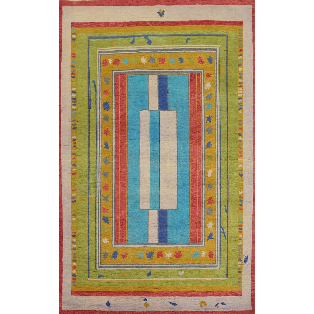 Vegetable Dye Wool Gabbeh Turkish Area Rug Handmade Wool Carpet - 8' 9'' X 6' 0''