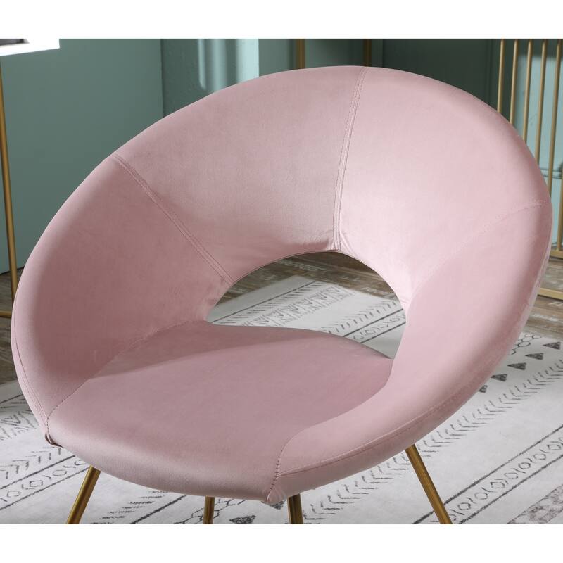 Pink Modern 28" Polyester Upholstered Accent Chair with Gold Tone Finished Base and Metal Sled Legs