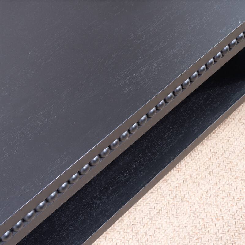Modern Coffee Table End Table with Beaded Trim, Wood Accent Table Dining Table Centerpiece with Open Shelf Storage