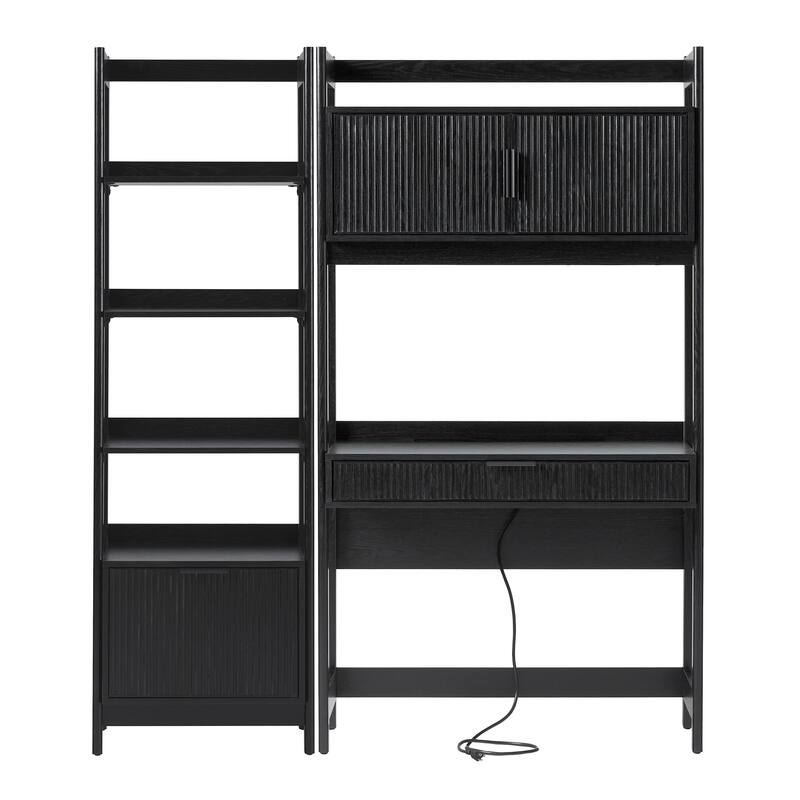 Walker Edison Hutch Desk with Narrow Bookcase