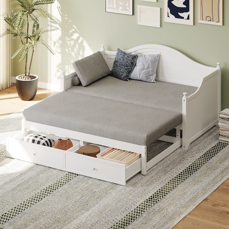 Twin Size Wood Daybed Extended Bed with Storage Drawers