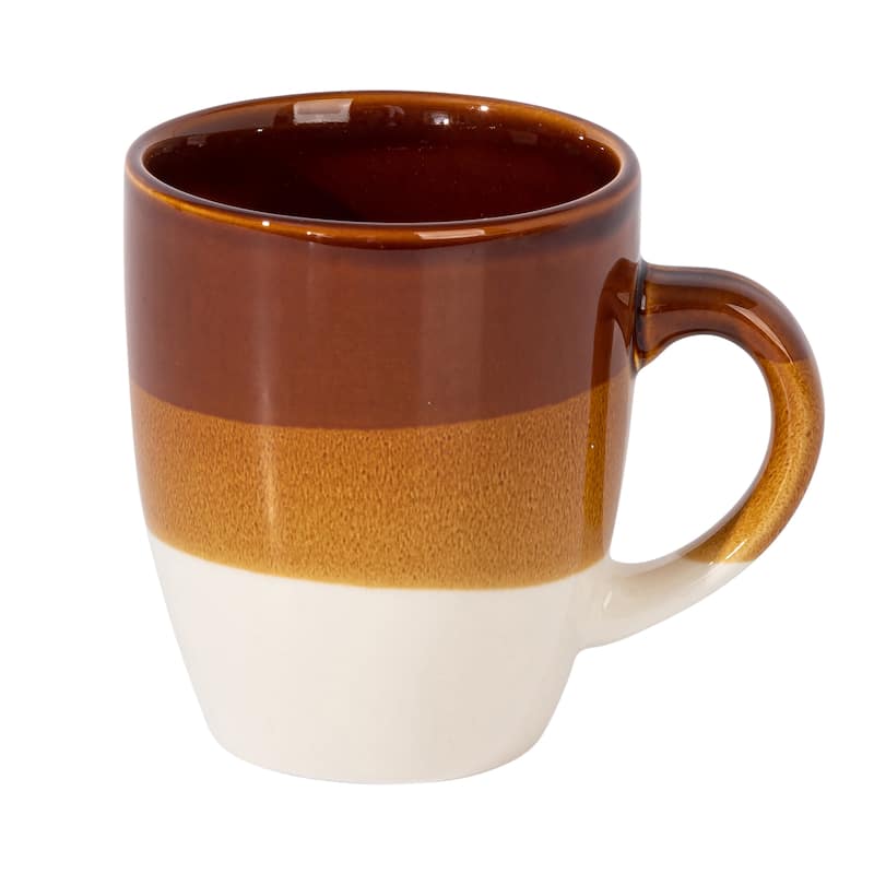 6 Piece 12 Ounce Stoneware Mug Set in Brown and White
