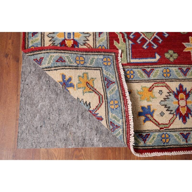 Hand Knotted Oriental 100% Wool Carpet Traditional Geometric Red Kazak Area Rug - 8' 7'' X 6' 2''