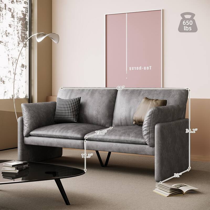 AECOJOY Love Seat Couch 68'' Modern Faux Leather Couch w/ Soft Cushion&Thick Armrest