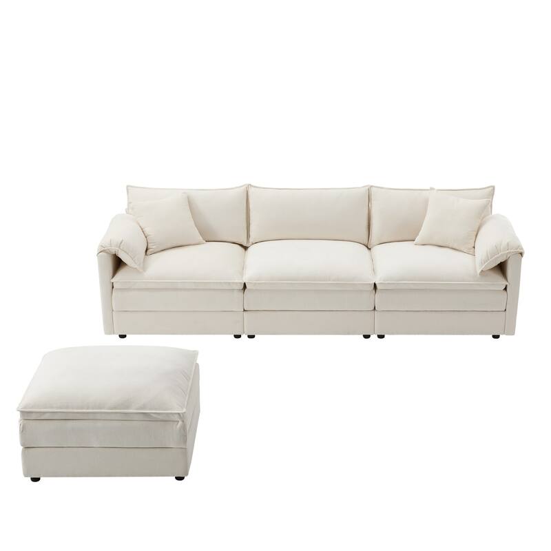 103" L-Shaped Chenille Sectional Sofa with Movable Ottoman