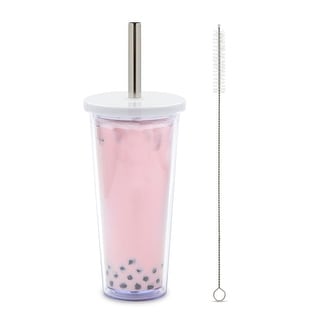 Reusable Boba Tea Tumbler with Lid and Straw Set, To-Go Bubble Tea Cup ...