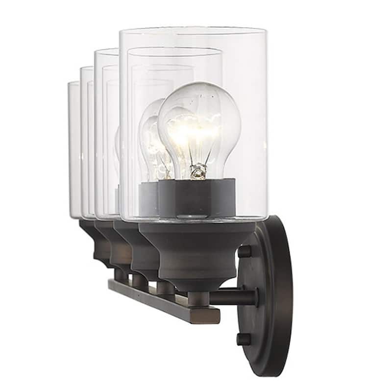 Bronze 4-Light Flush Mount Wall Fixture with Clear Glass Shades and Dimmable Hardwired E26 Base - 9.88"H x 31"W x 5.75"D