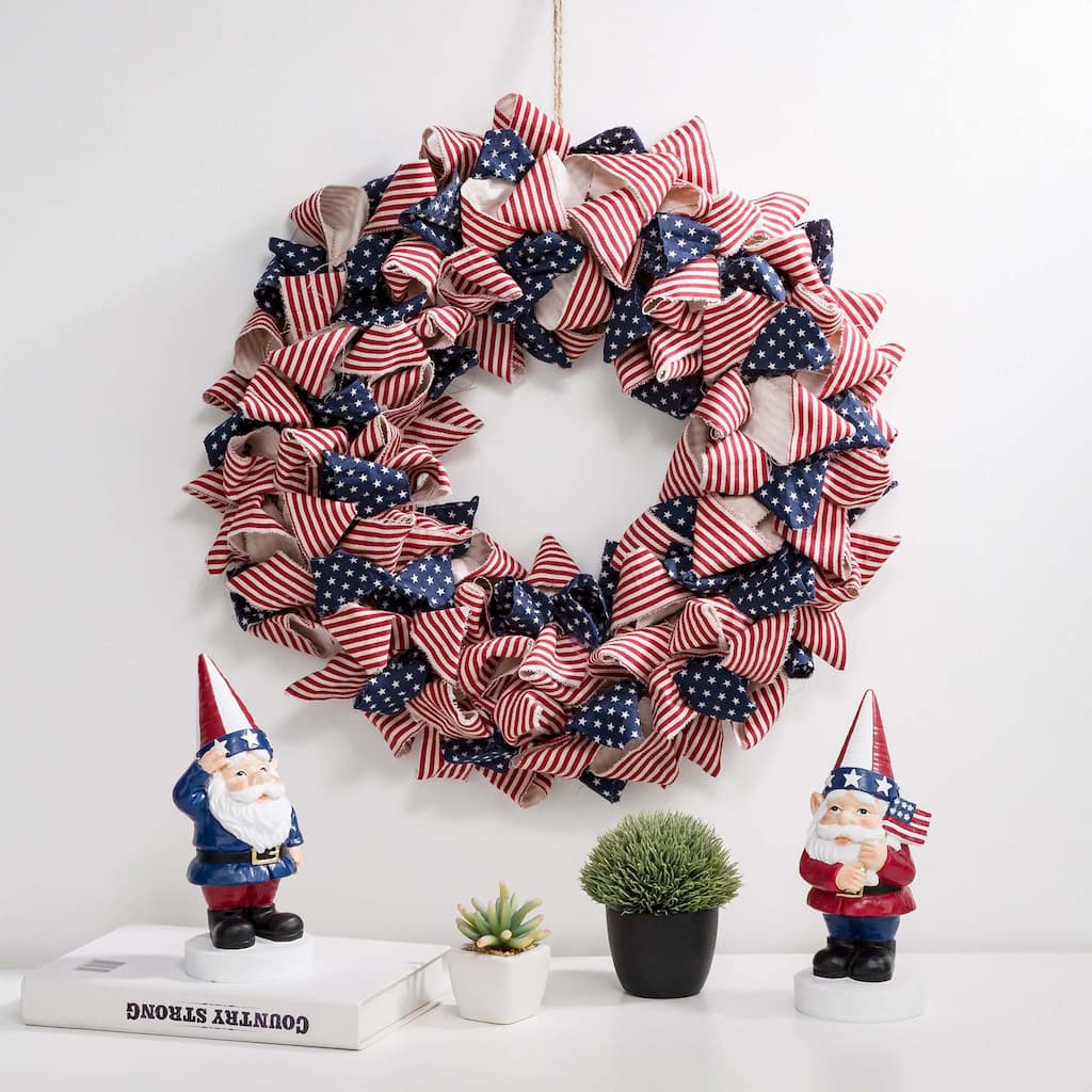 Glitzhome Christmas Patriotic Plaid Fabric Decorative Wreath