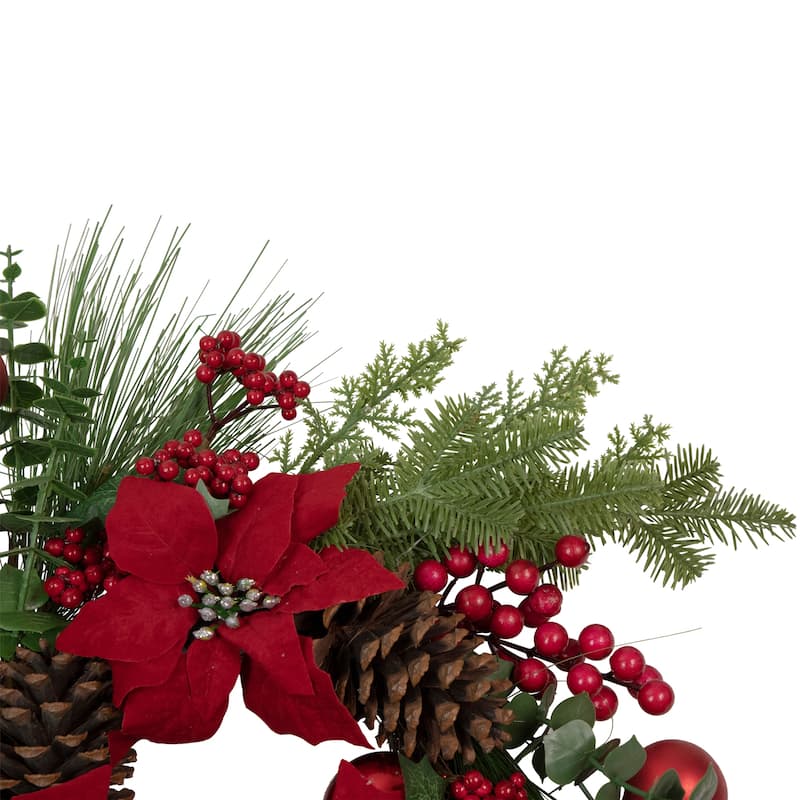 Artificial Red Berry and Poinsettia Christmas Wreath 22-Inch Unlit - 22"
