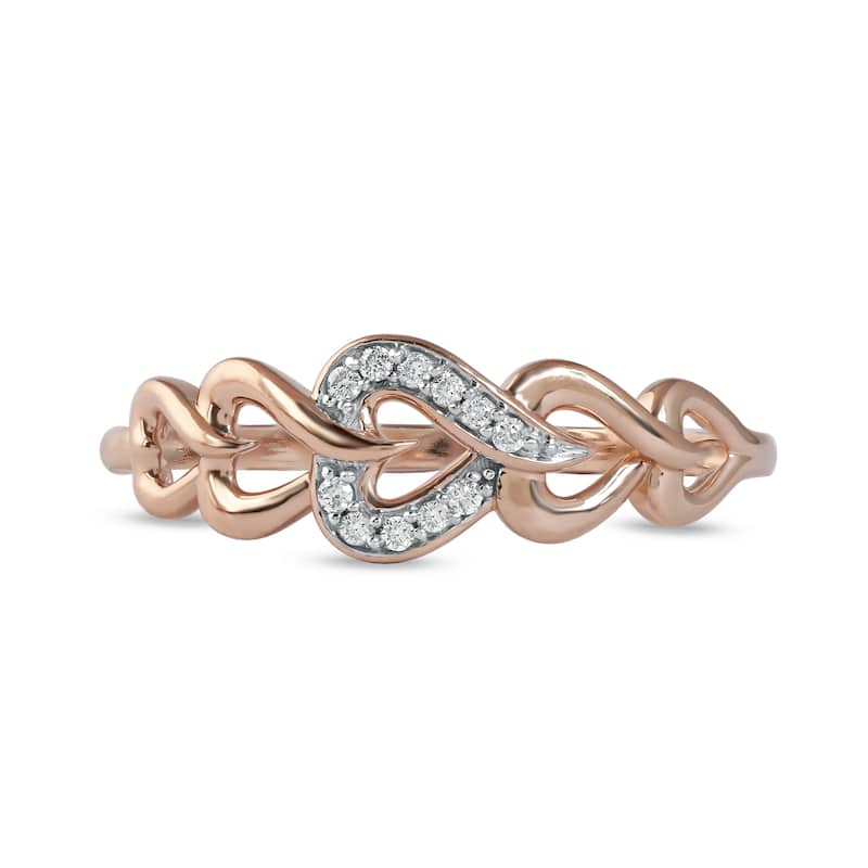 1/20ct TDW Diamond Heart Link Promise Fashion Ring in 10K Rose Gold for Women