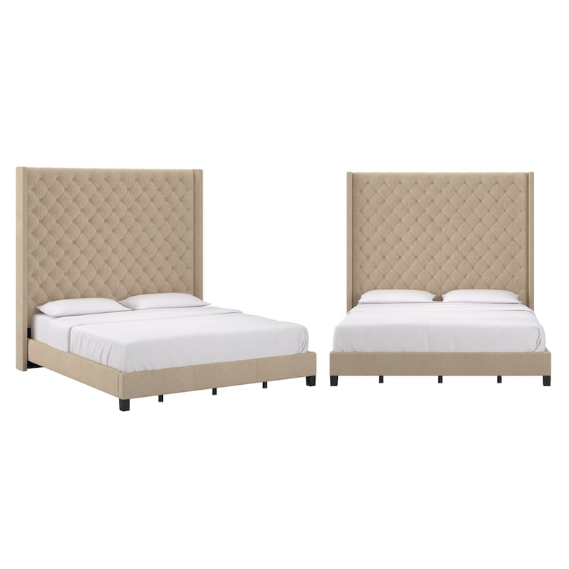 Detmold Wingback Button Tufted High Headboard Bed - Beige - King