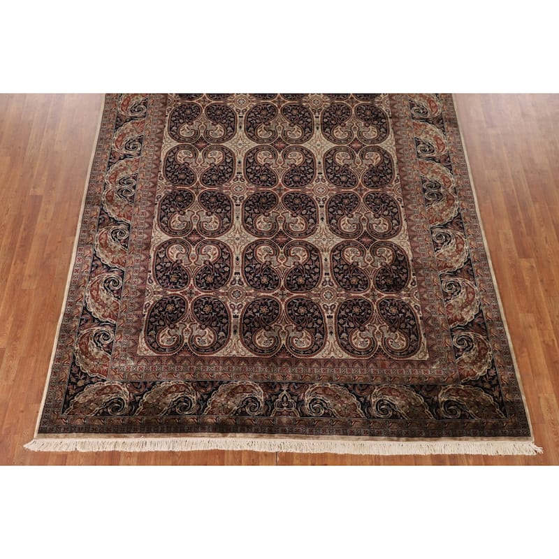 Navy Blue Agra Indian Area Rug Handmade Wool Carpet - 8'0"x 10'1"