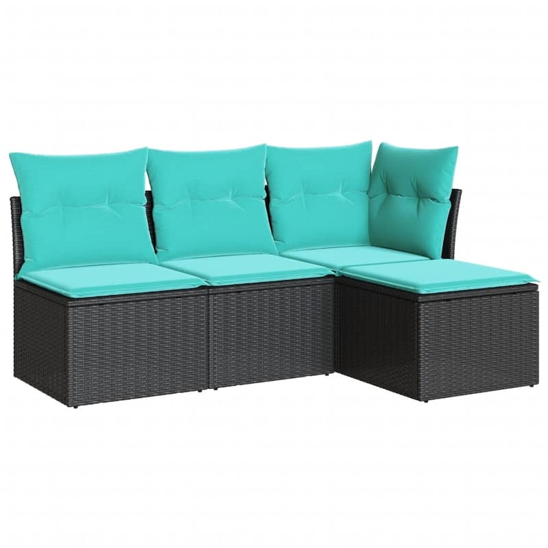 vidaXL 4 Piece Patio Sofa Set with Cushions Black Poly Rattan - 67.7x27.2x67.7-Without table
